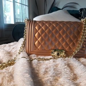 Classy rose gold purse w/gold chain
